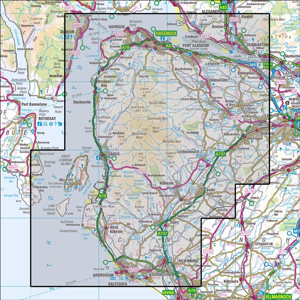 OMN4 image showing the area of the Ordnance Survey 1:25,000 Explorer map 341 Greenock, Largs & Millport