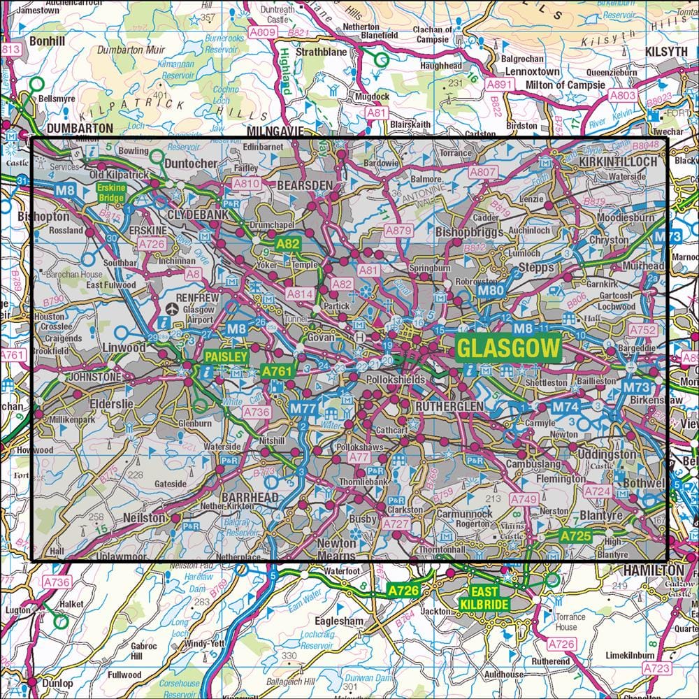 OMN4 image showing the area of the Ordnance Survey 1:25,000 Explorer map 342 Glasgow