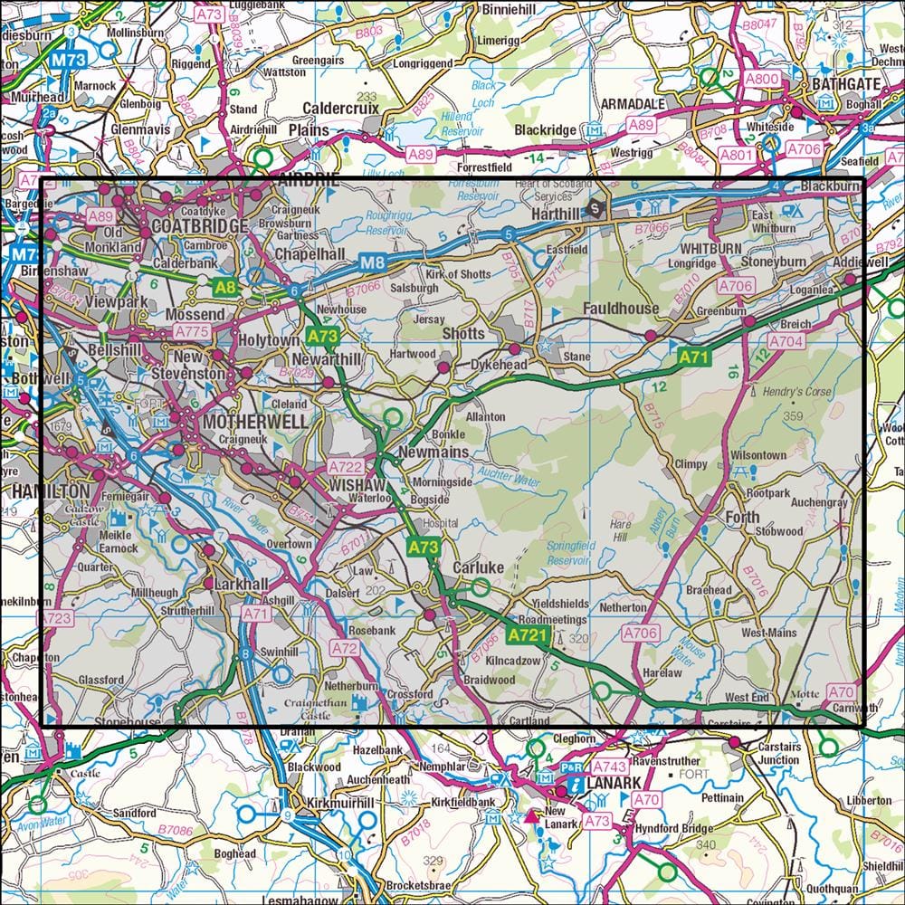 OMN4 image showing the area of the Ordnance Survey 1:25,000 Explorer map 343 Motherwell & Coatbridge