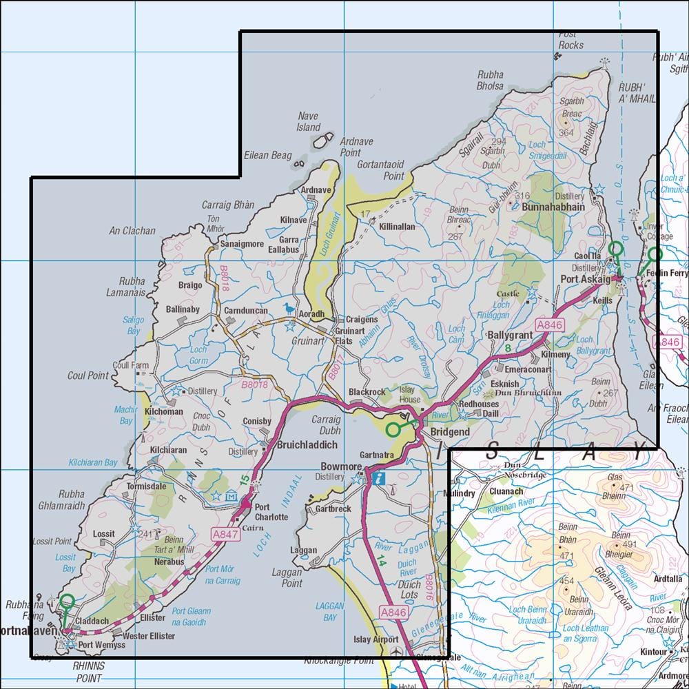 OMN4 image showing the area of the Ordnance Survey 1:25,000 Explorer map 353 Islay North