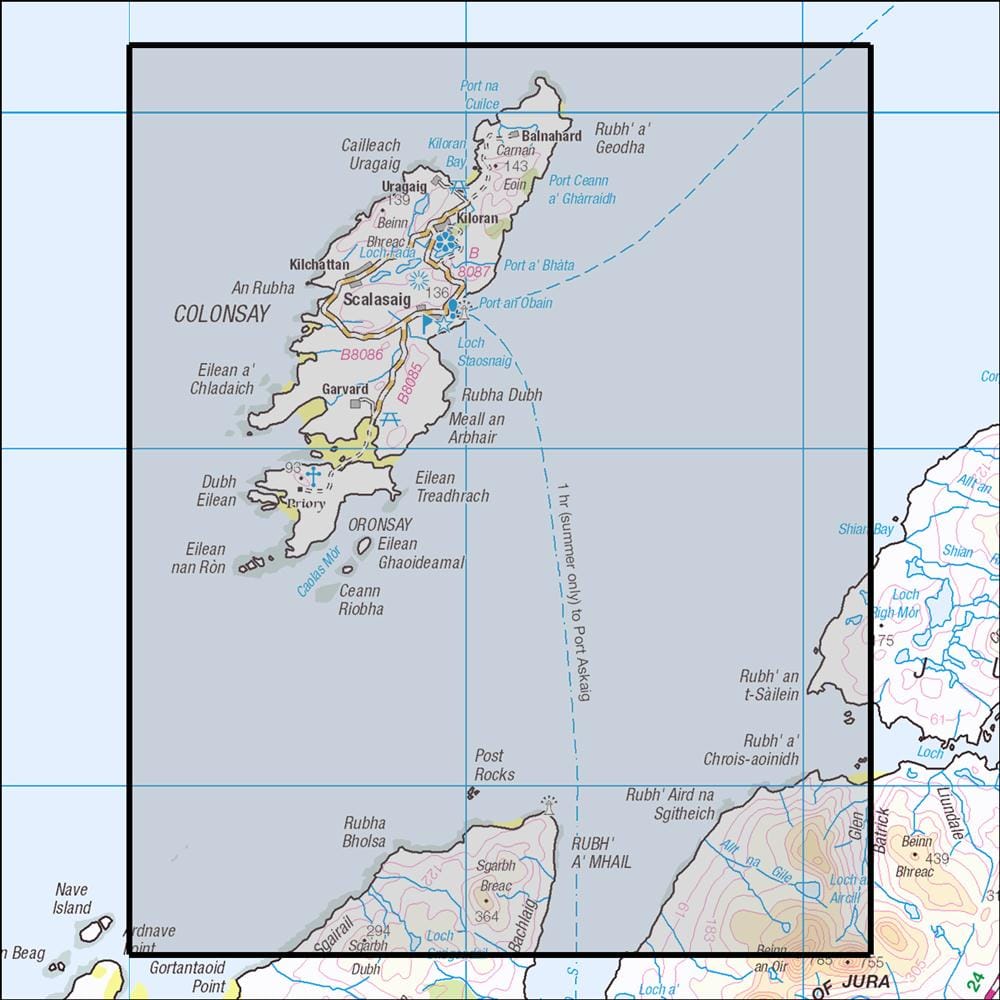 OMN4 image showing the area of the Ordnance Survey 1:25,000 Explorer map 354 Colonsay & Oronsay