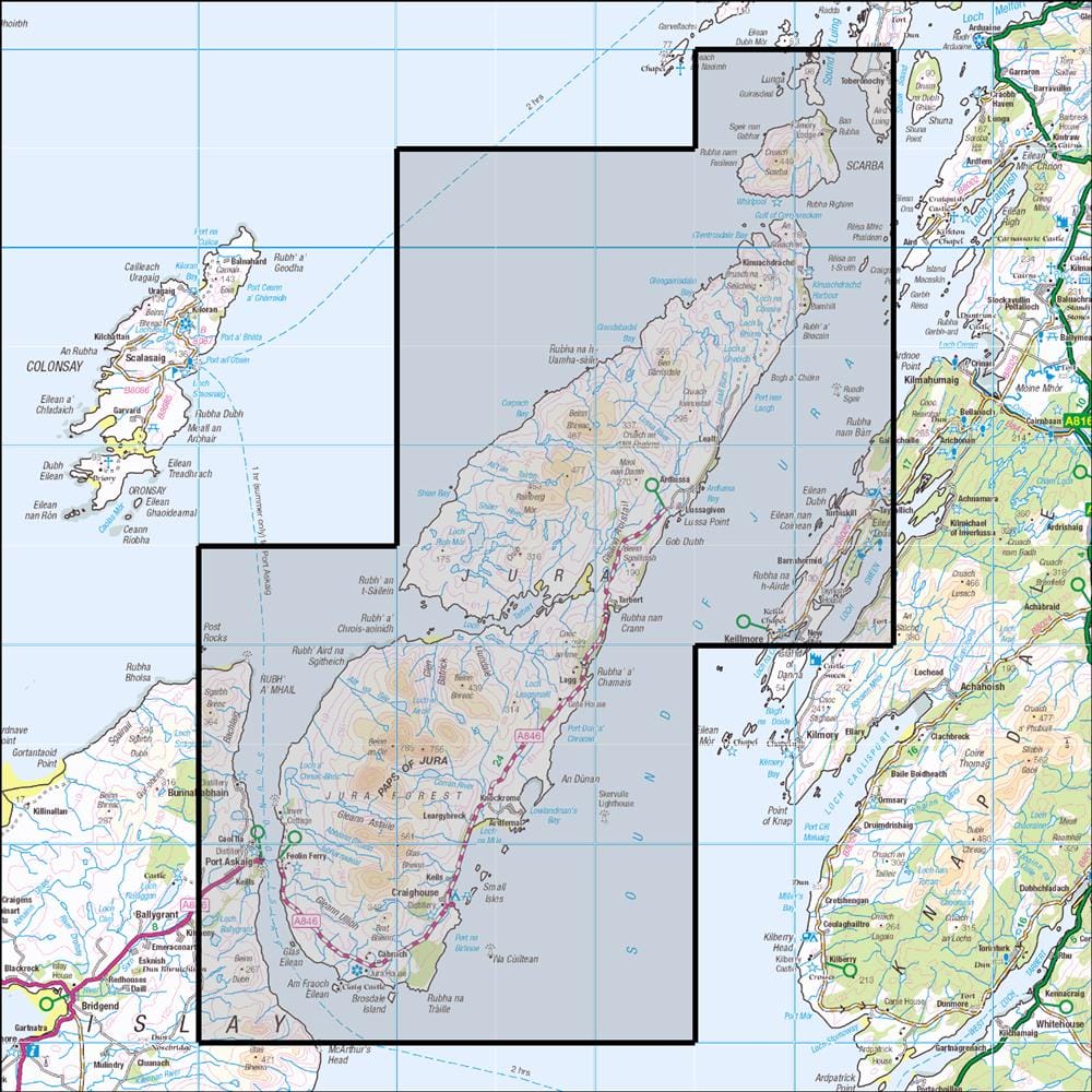 OMN4 image showing the area of the Ordnance Survey 1:25,000 Explorer map 355 Jura & Scarba