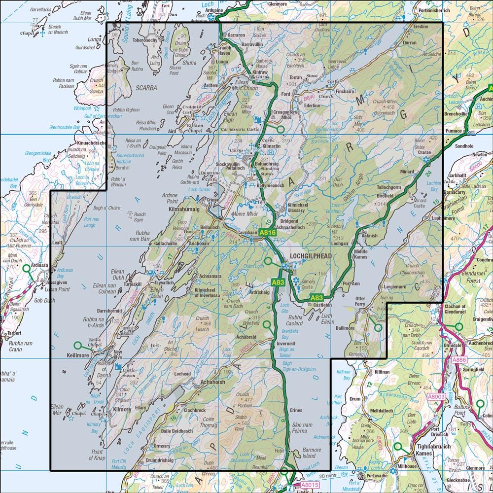 OMN4 image showing the area of the Ordnance Survey 1:25,000 Explorer map 358 Lochgilphead & Knapdale North