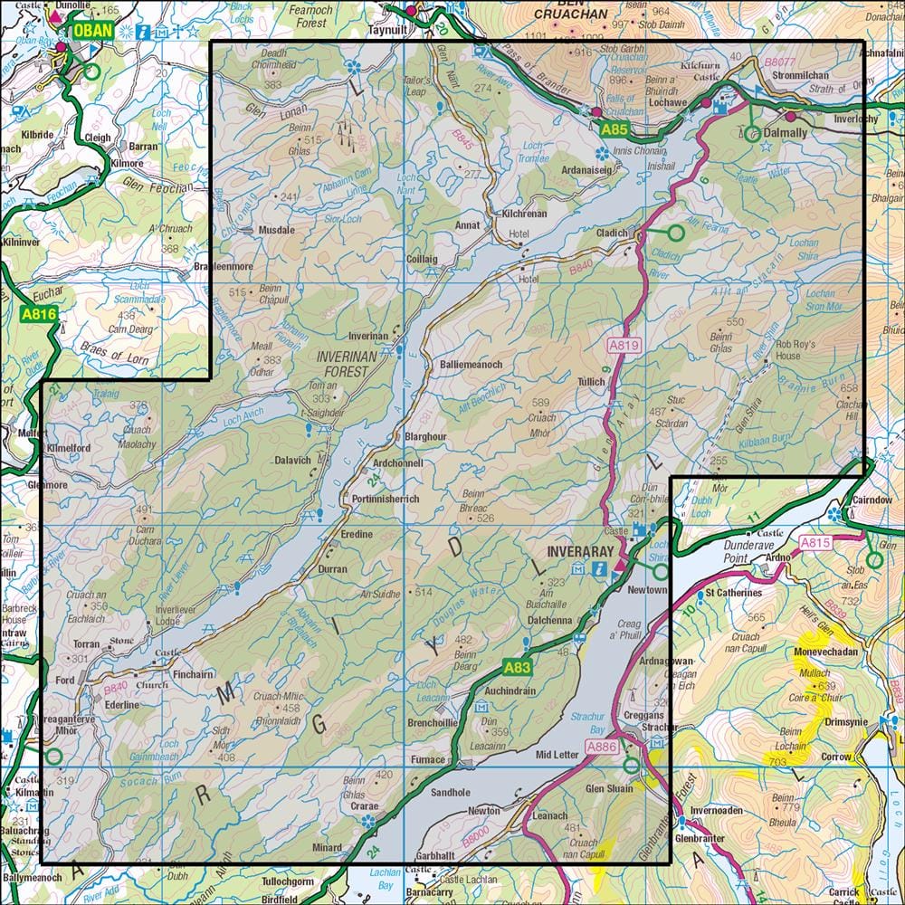 OMN4 image showing the area of the Ordnance Survey 1:25,000 Explorer map 360 Loch Awe