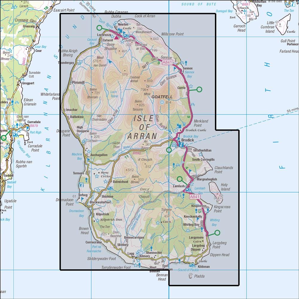 OMN4 image showing the area of the Ordnance Survey 1:25,000 Explorer map 361 Isle of Arran