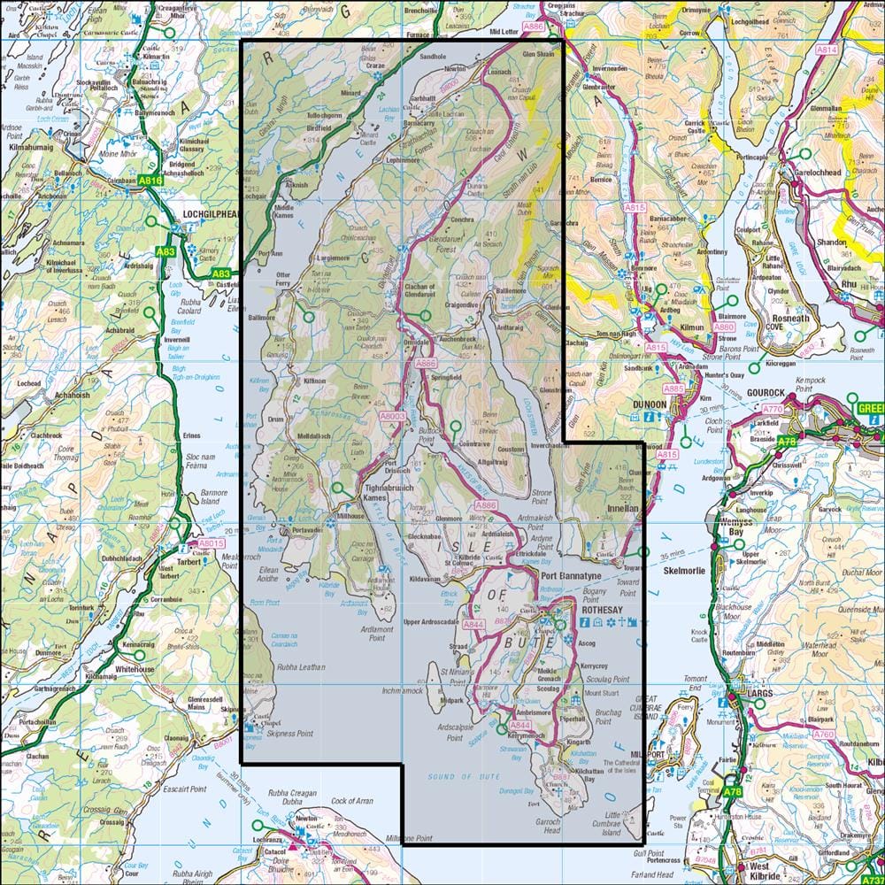 OMN4 image showing the area of the Ordnance Survey 1:25,000 Explorer map 362 Cowal West & Isle of Bute