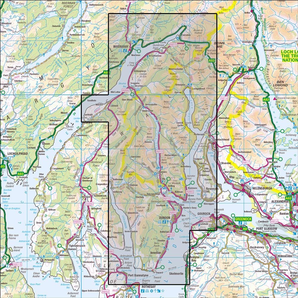 OMN4 image showing the area of the Ordnance Survey 1:25,000 Explorer map 363 Cowal East
