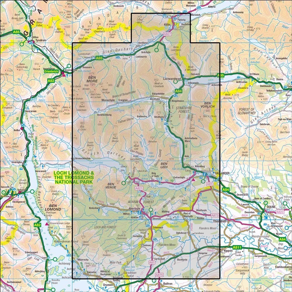 OMN4 image showing the area of the Ordnance Survey 1:25,000 Explorer map 365 The Trossachs