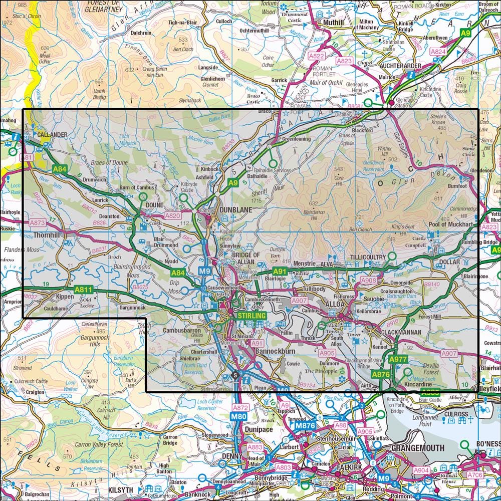 OMN4 image showing the area of the Ordnance Survey 1:25,000 Explorer map 366 Stirling & Ochil Hills West
