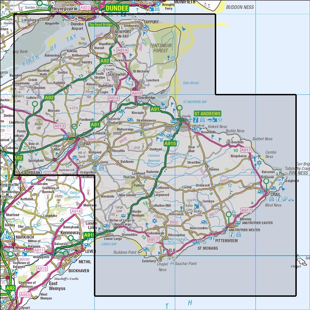 OMN4 image showing the area of the Ordnance Survey 1:25,000 Explorer map 371 St Andrews & East Fife
