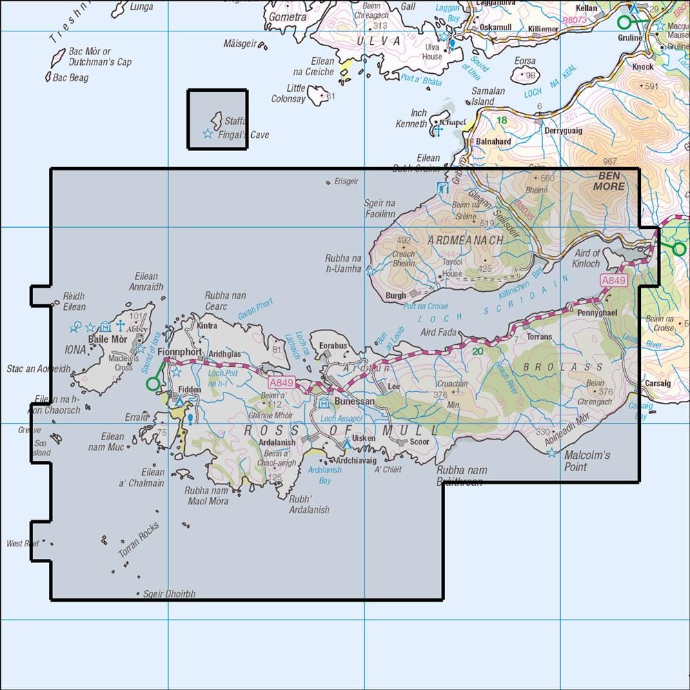 OMN4 image showing the area of the Ordnance Survey 1:25,000 Explorer map 373 Ross of Mull