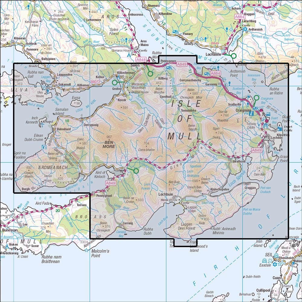 OMN4 image showing the area of the Ordnance Survey 1:25,000 Explorer map 375 Isle of Mull South East