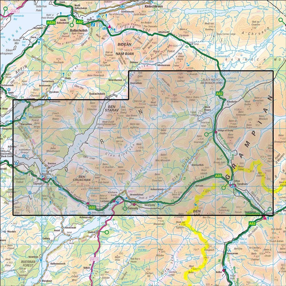 OMN4 image showing the area of the Ordnance Survey 1:25,000 Explorer map 377 Loch Etive & Glen Orchy