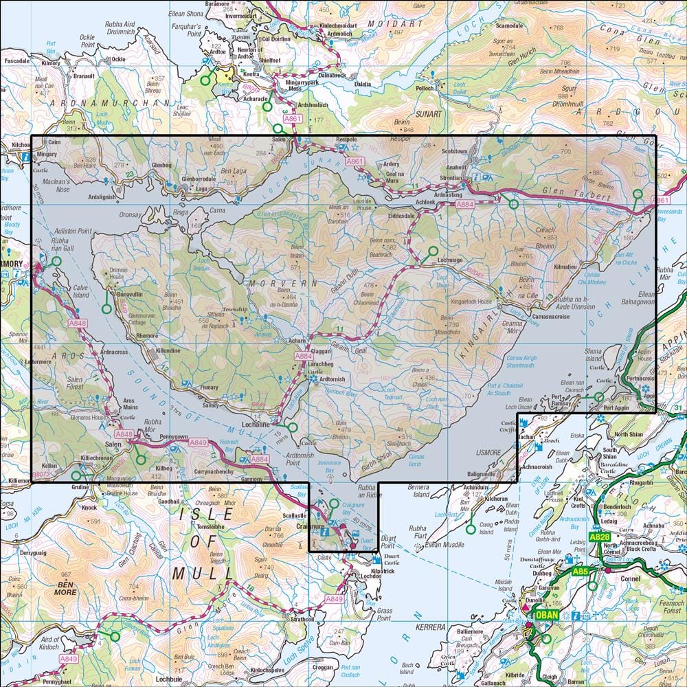 OMN4 image showing the area of the Ordnance Survey 1:25,000 Explorer map 383 Morvern, Kingairloch & Lochaline