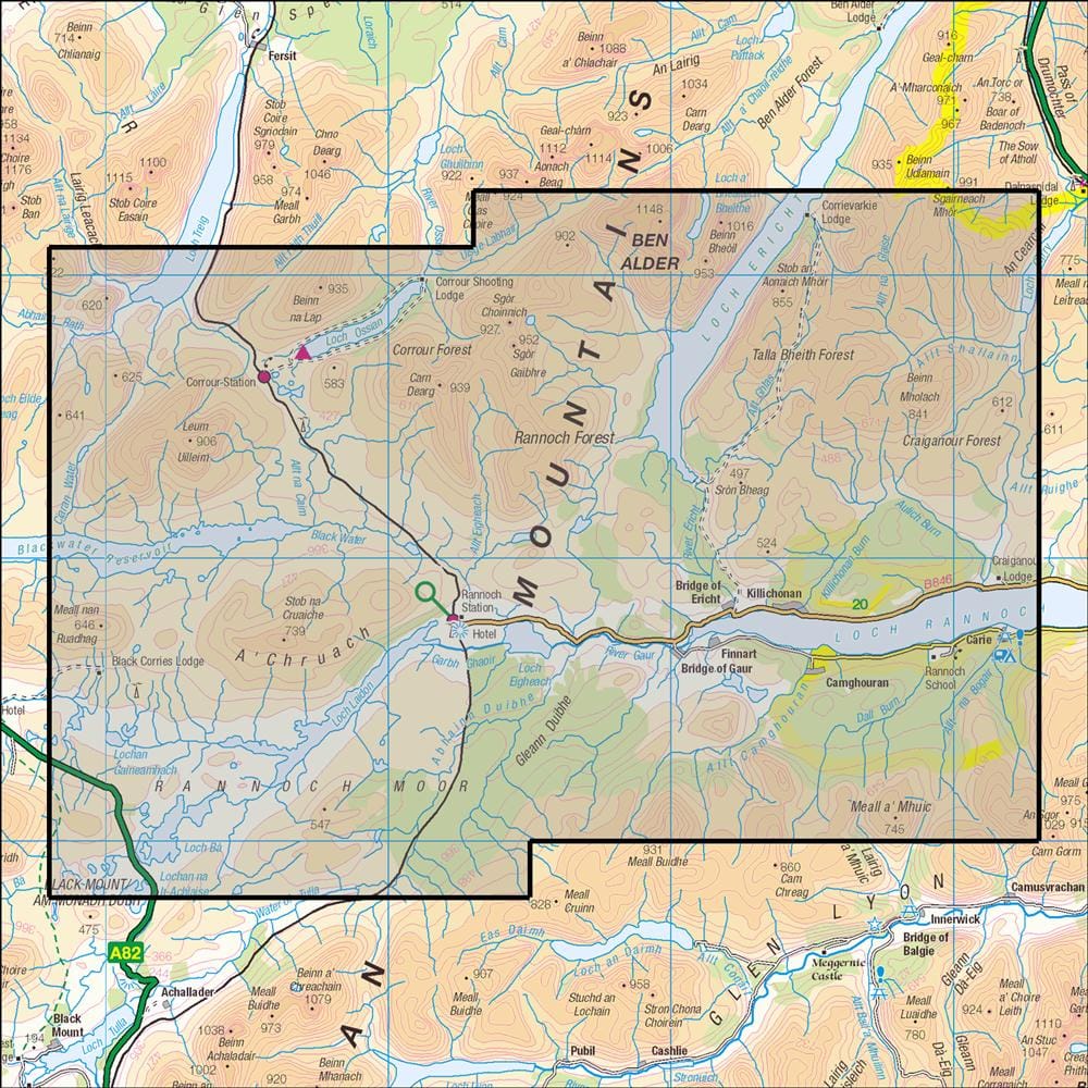 OMN4 image showing the area of the Ordnance Survey 1:25,000 Explorer map 385 Rannoch Moor & Ben Alder