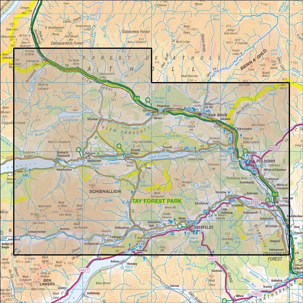 OMN4 image showing the area of the Ordnance Survey 1:25,000 Explorer map 386 Pitlochry & Loch Tummel