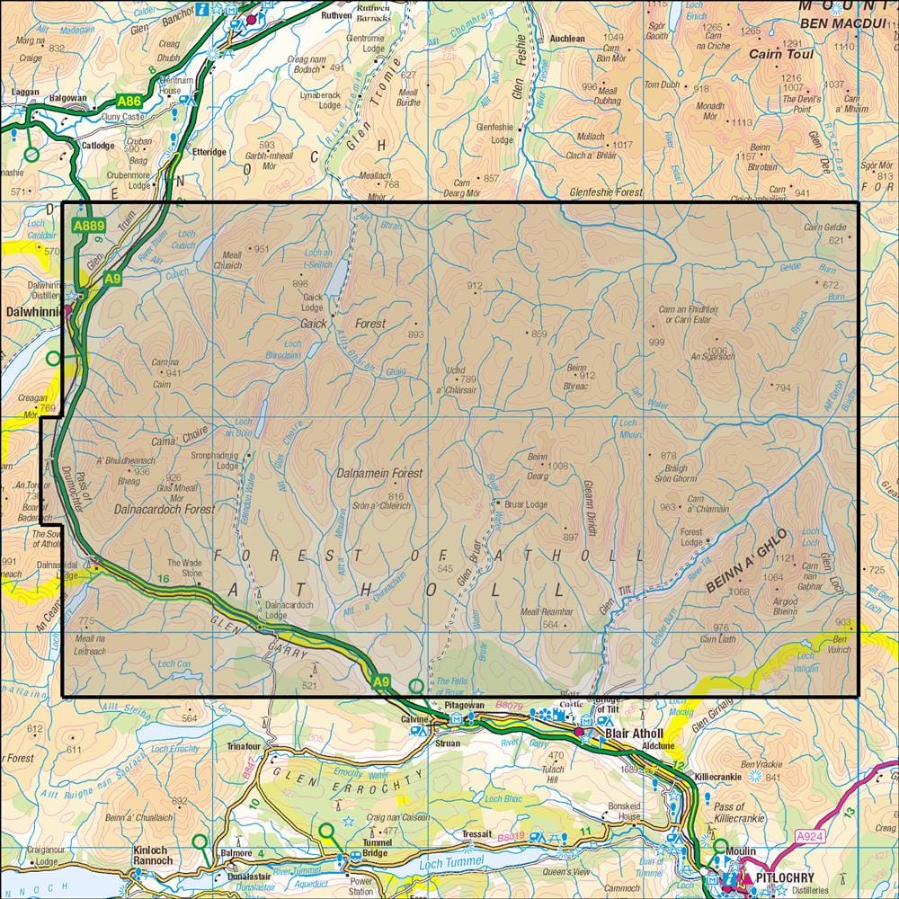 OMN4 image showing the area of the Ordnance Survey 1:25,000 Explorer map 394 Atholl