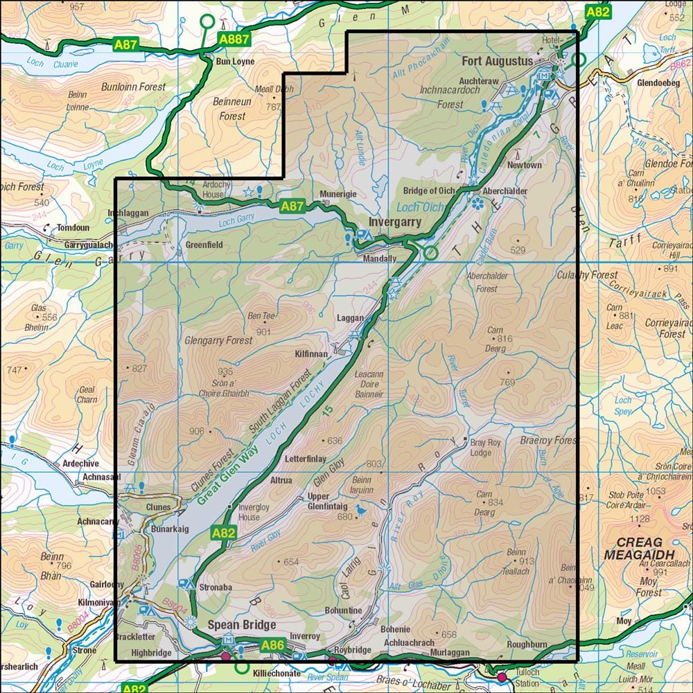 OMN4 image showing the area of the Ordnance Survey 1:25,000 Explorer map 400 Loch Lochy & Glen Roy, Spean Bridge, Invergarry & Fort Augustus