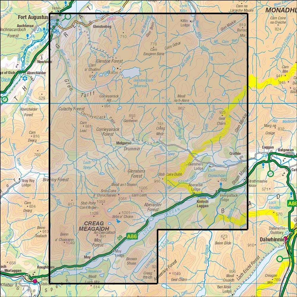 OMN4 image showing the area of the Ordnance Survey 1:25,000 Explorer map 401 Loch Laggan & Corrieyairack Forest