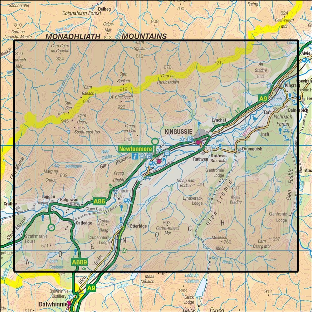 OMN4 image showing the area of the Ordnance Survey 1:25,000 Explorer map 402 Strathspey - Kingussie & Newtonmore