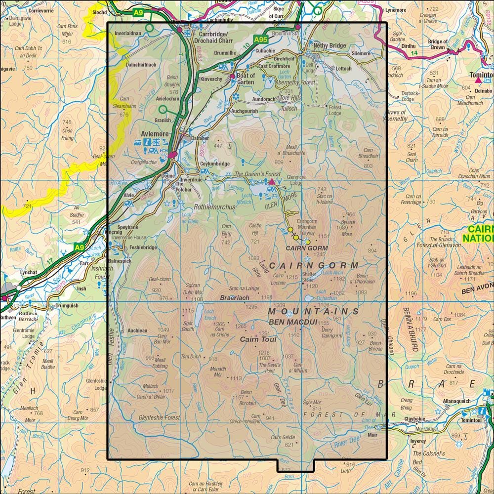 OMN4 image showing the area of the Ordnance Survey 1:25,000 Explorer map 403 Cairn Gorm & Aviemore