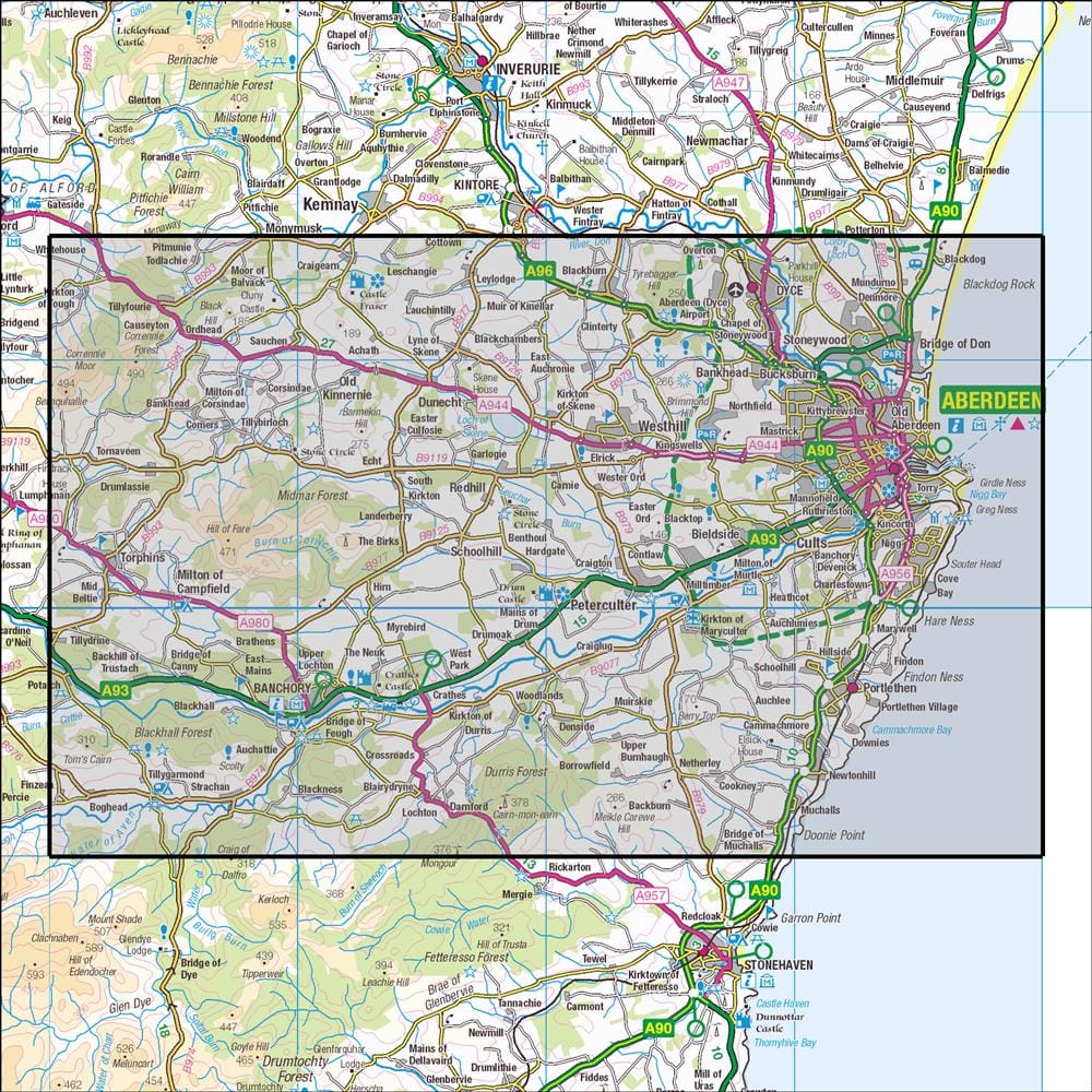 OMN4 image showing the area of the Ordnance Survey 1:25,000 Explorer map 406 Aberdeen & Banchory