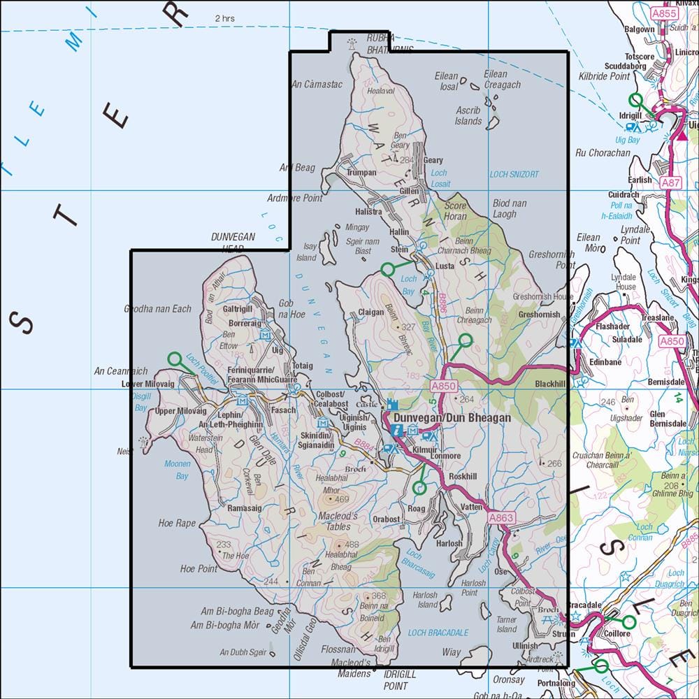 OMN4 image showing the area of the Ordnance Survey 1:25,000 Explorer map 407 Skye - Dunvegan