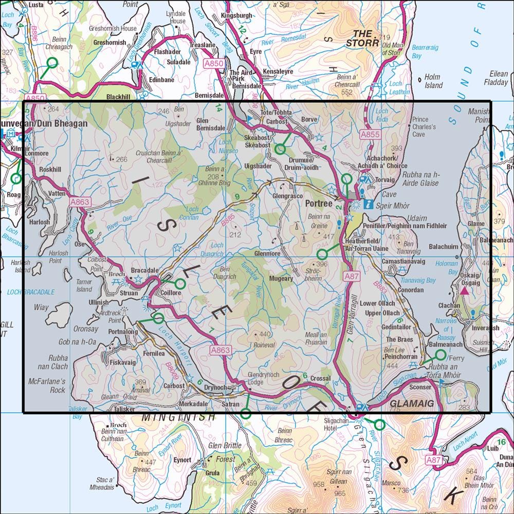 OMN4 image showing the area of the Ordnance Survey 1:25,000 Explorer map 410 Skye - Portree & Bracadale