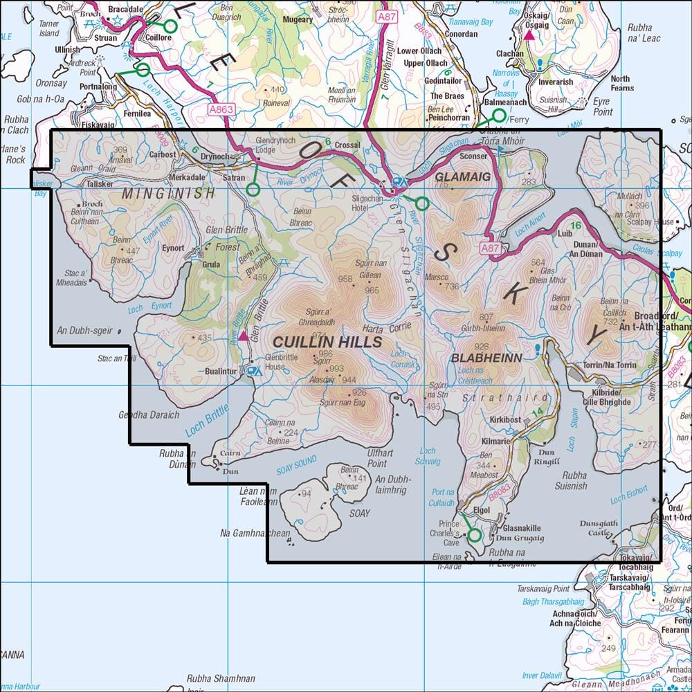 OMN4 image showing the area of the Ordnance Survey 1:25,000 Explorer map 411 Skye - Cuillin Hills