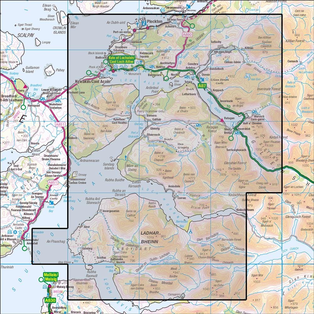 OMN4 image showing the area of the Ordnance Survey 1:25,000 Explorer map 413 Knoydart, Loch Hourn & Loch Duich