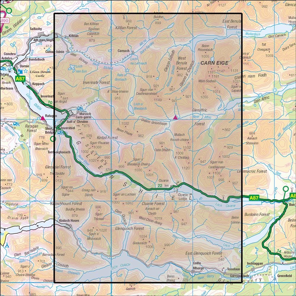 OMN4 image showing the area of the Ordnance Survey 1:25,000 Explorer map 414 Glen Shiel & Kintail Forest