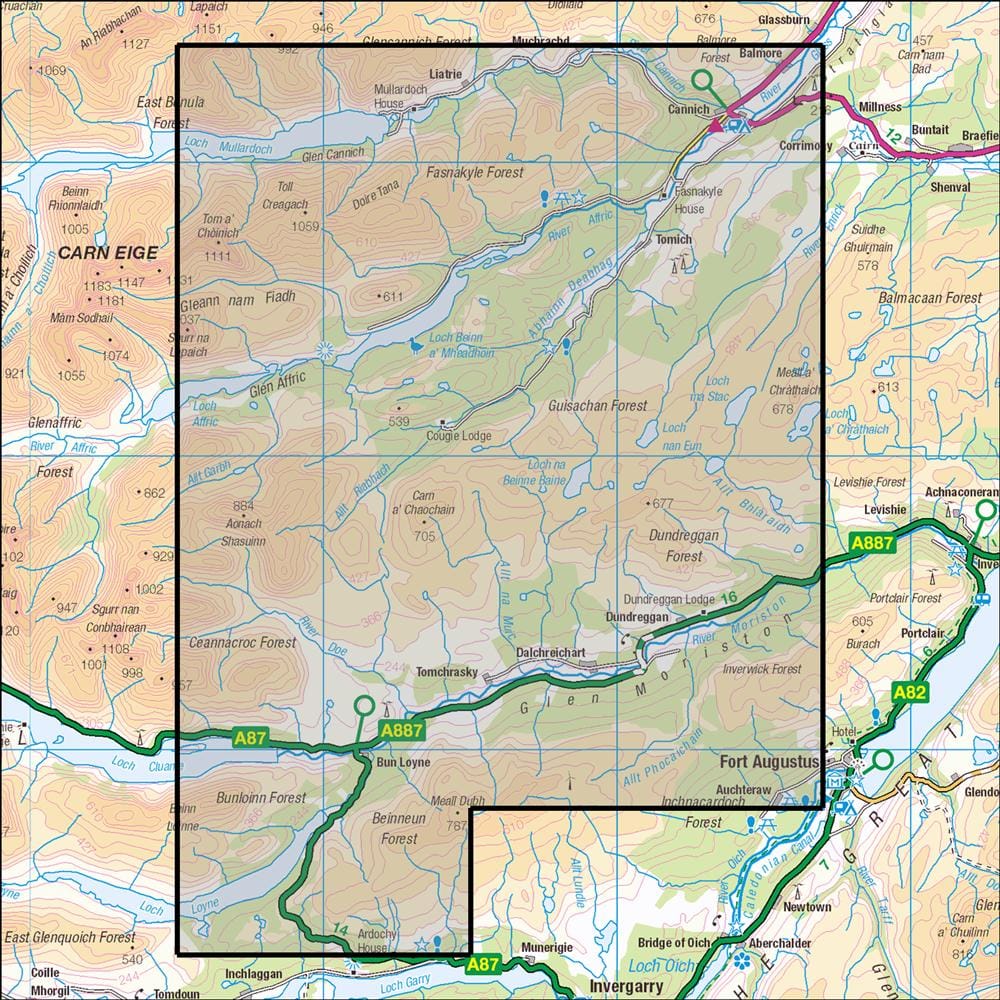 OMN4 image showing the area of the Ordnance Survey 1:25,000 Explorer map 415 Glen Affric & Glen Morriston, Cannich
