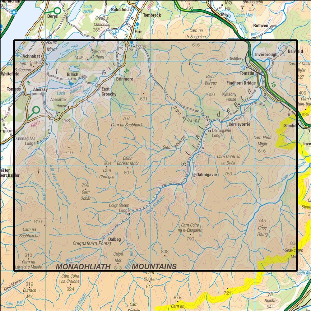 OMN4 image showing the area of the Ordnance Survey 1:25,000 Explorer map 417 Monadhliath Mountains North & Strathdearn