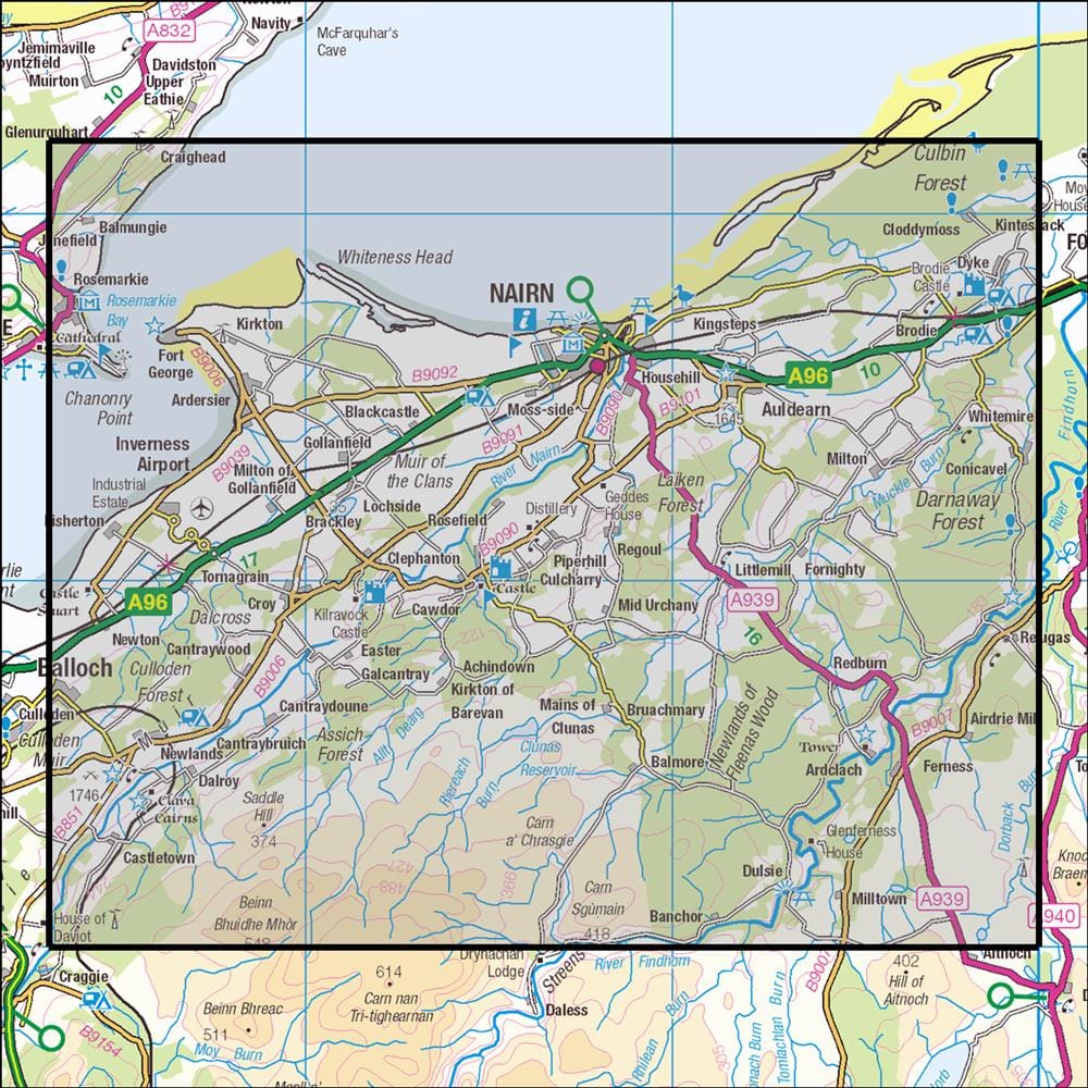 OMN4 image showing the area of the Ordnance Survey 1:25,000 Explorer map 422 Nairn & Cawdor
