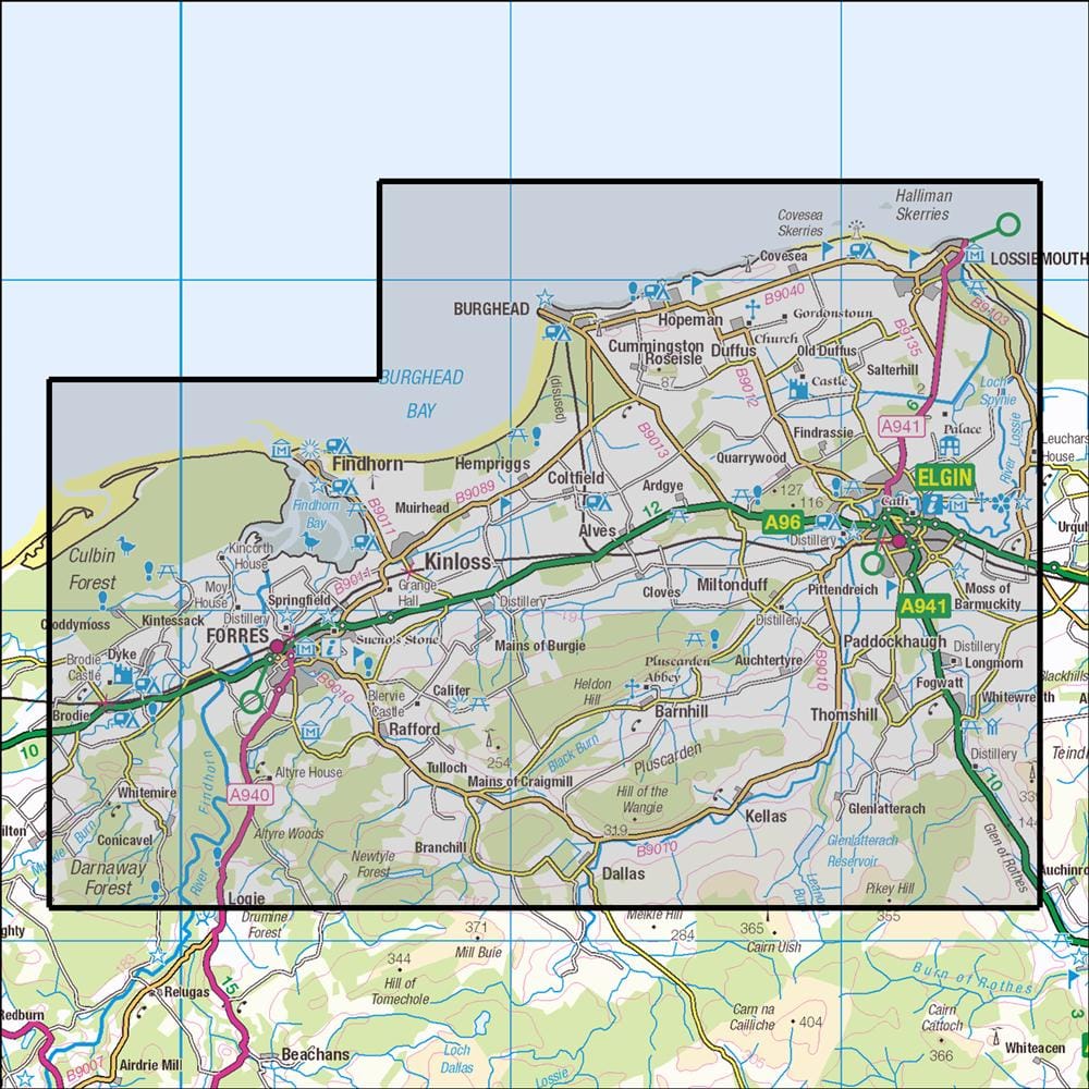 OMN4 image showing the area of the Ordnance Survey 1:25,000 Explorer map 423 Elgin & Forres