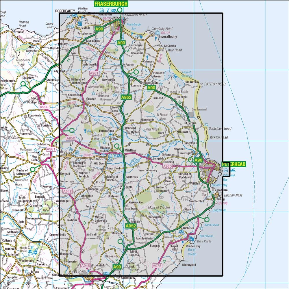 OMN4 image showing the area of the Ordnance Survey 1:25,000 Explorer map 427 Peterhead & Fraserburgh