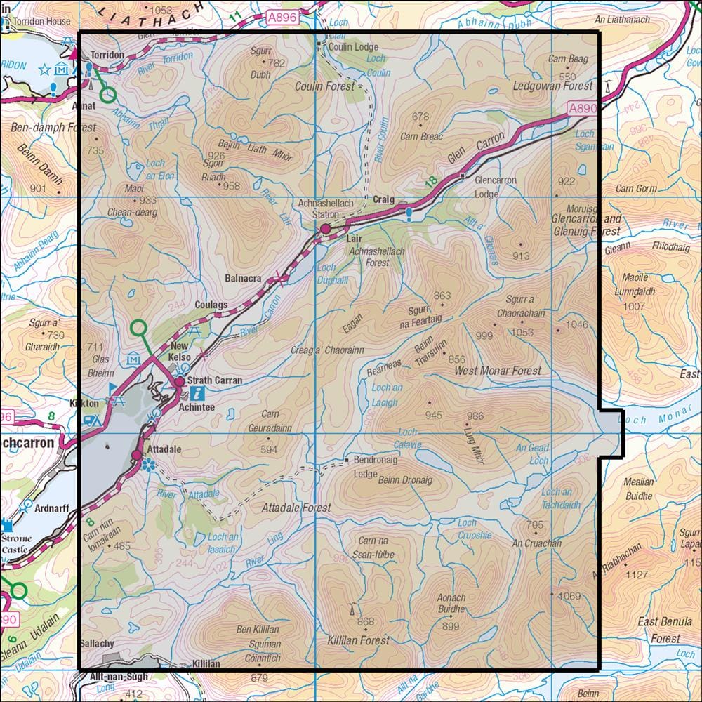 OMN4 image showing the area of the Ordnance Survey 1:25,000 Explorer map 429 Glen Carron & West Monar
