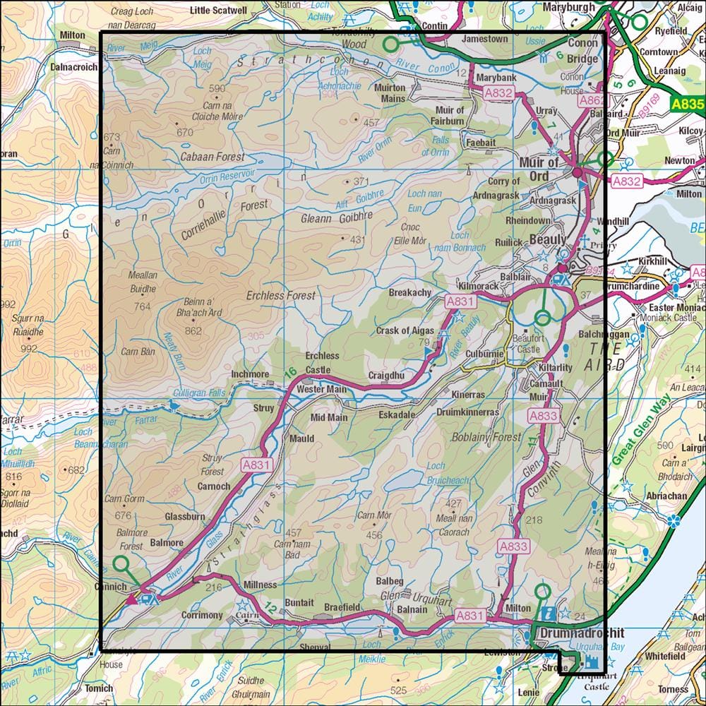 OMN4 image showing the area of the Ordnance Survey 1:25,000 Explorer map 431 Glen Urquhart & Strathglass