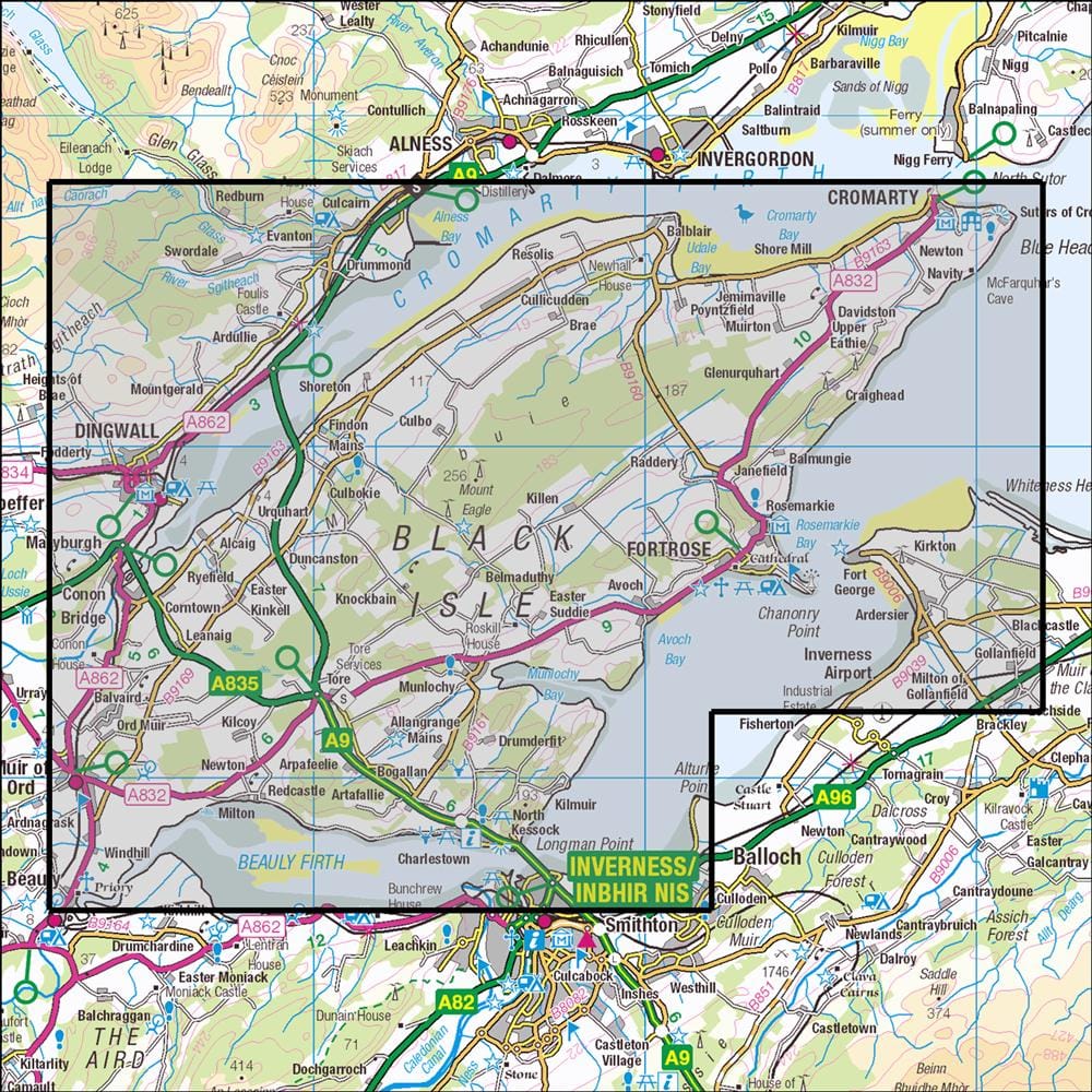 OMN4 image showing the area of the Ordnance Survey 1:25,000 Explorer map 432 Black Isle