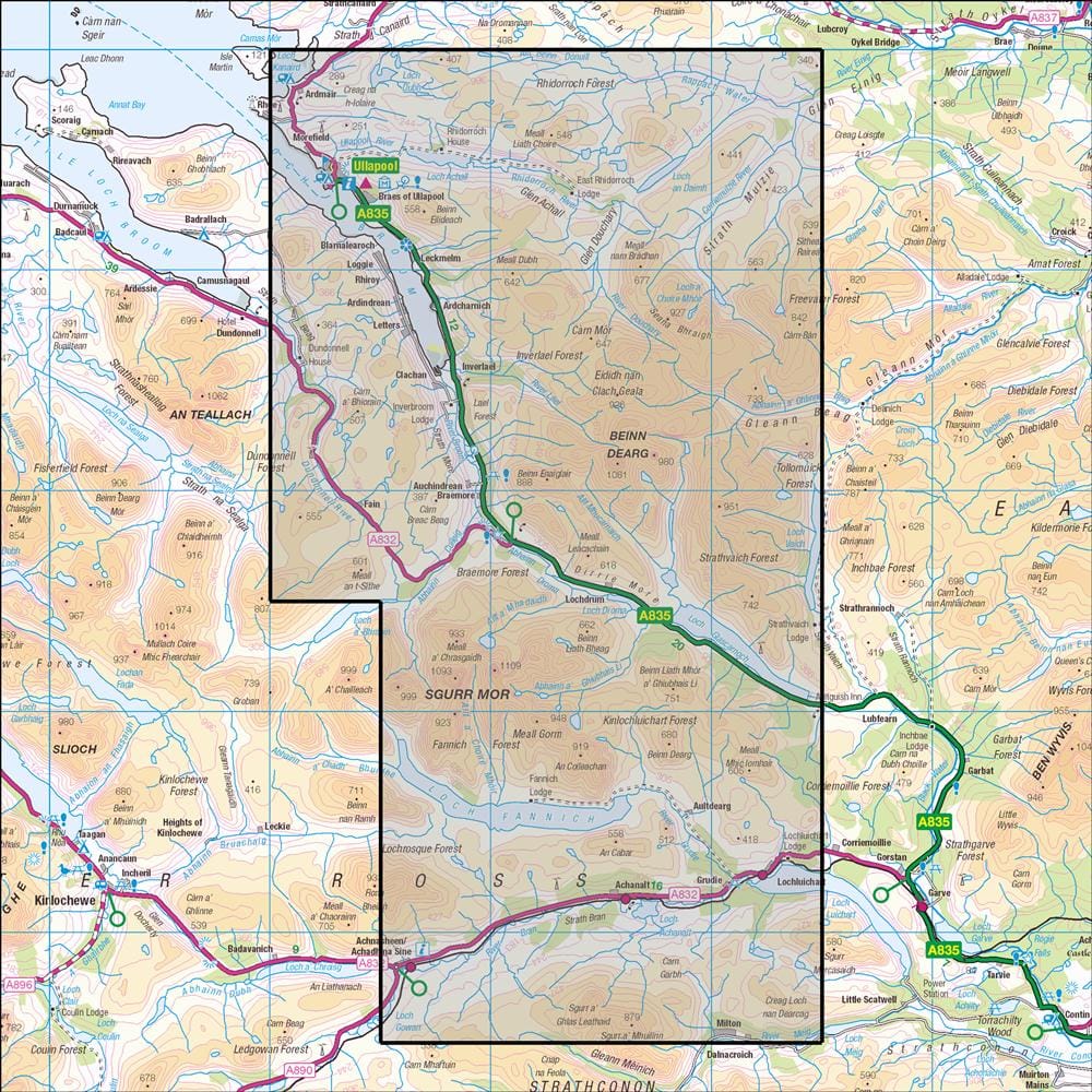 OMN4 image showing the area of the Ordnance Survey 1:25,000 Explorer map 436 Beinn Dearg & Loch Fannich