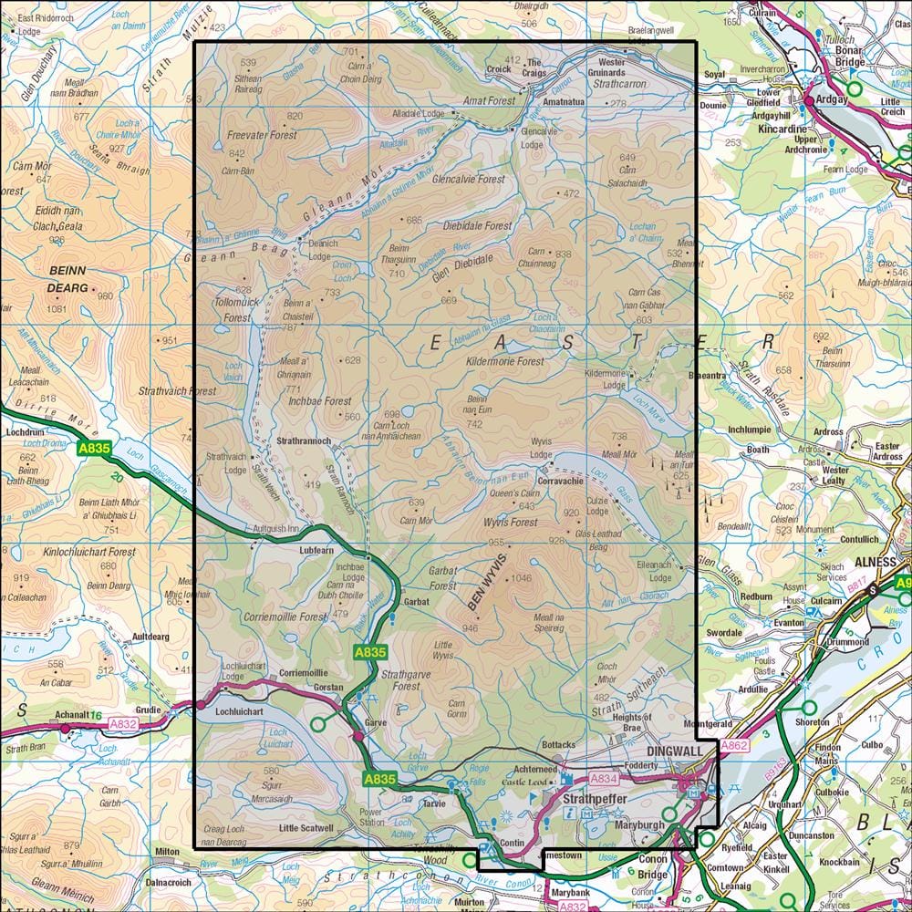 OMN4 image showing the area of the Ordnance Survey 1:25,000 Explorer map 437 Ben Wyvis & Strathpeffer