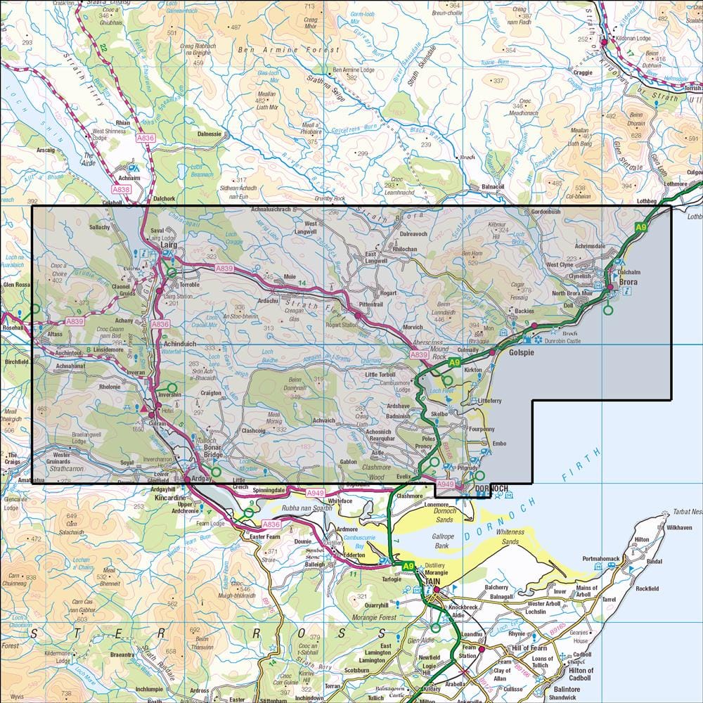 OMN4 image showing the area of the Ordnance Survey 1:25,000 Explorer map 441 Lairg, Bonar Bridge & Golspie
