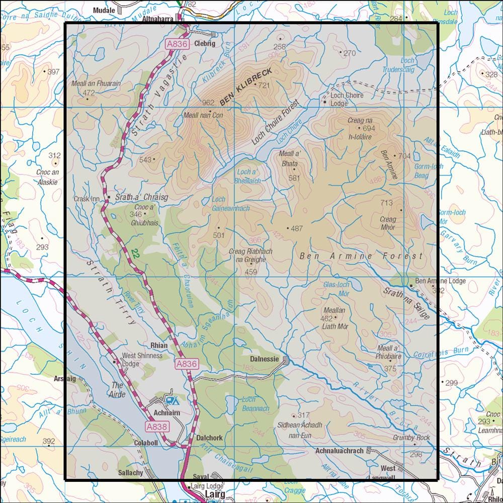 OMN4 image showing the area of the Ordnance Survey 1:25,000 Explorer map 443 Ben Klibreck & Ben Armine Forest