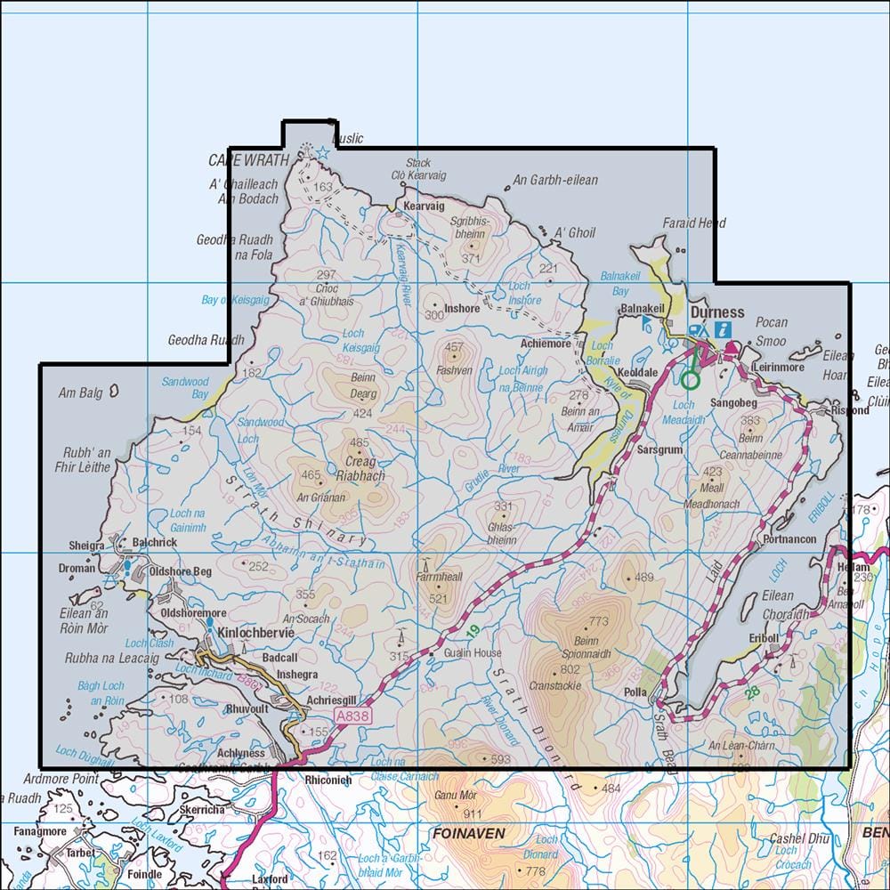 OMN4 image showing the area of the Ordnance Survey 1:25,000 Explorer map 446 Durness & Cape Wrath