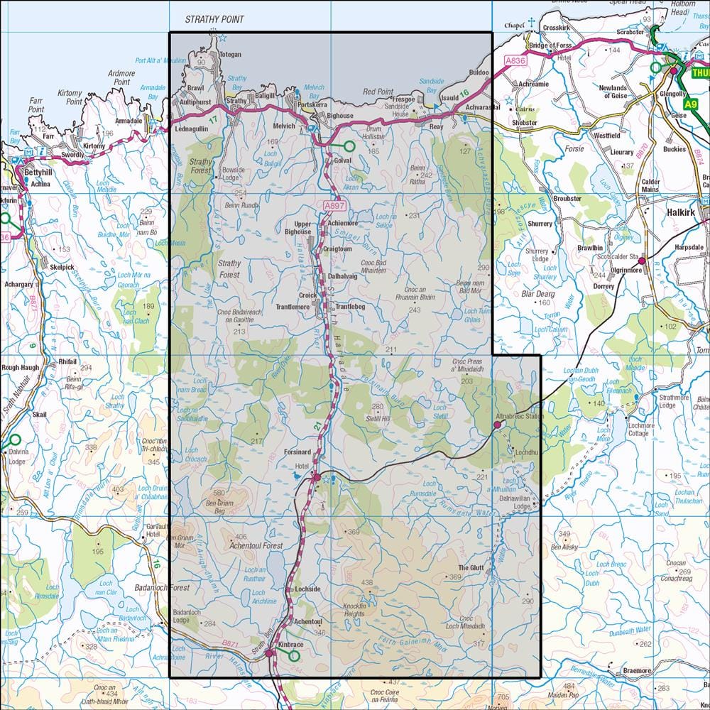 OMN4 image showing the area of the Ordnance Survey 1:25,000 Explorer map 449 Strath Halladale & Strathy Point