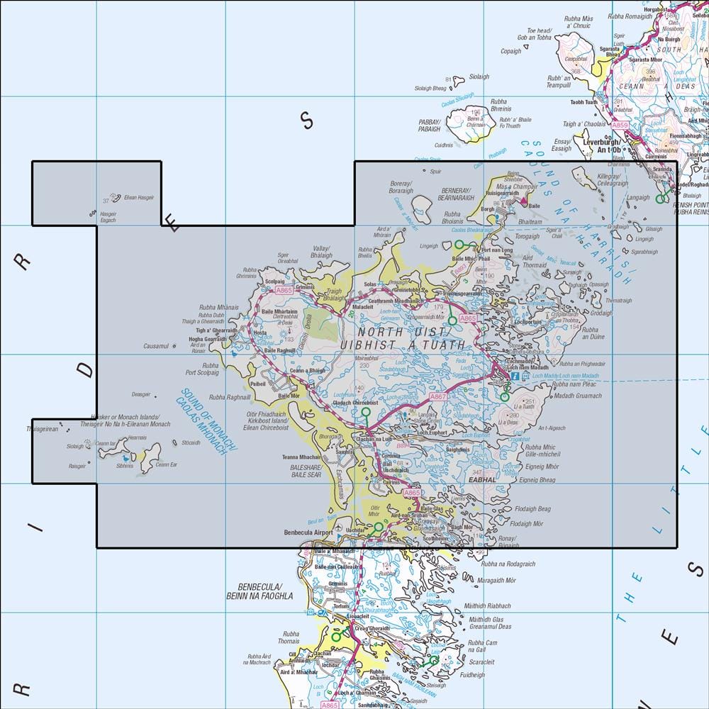 OMN4 image showing the area of the Ordnance Survey 1:25,000 Explorer map 454 North Uist & Berneray