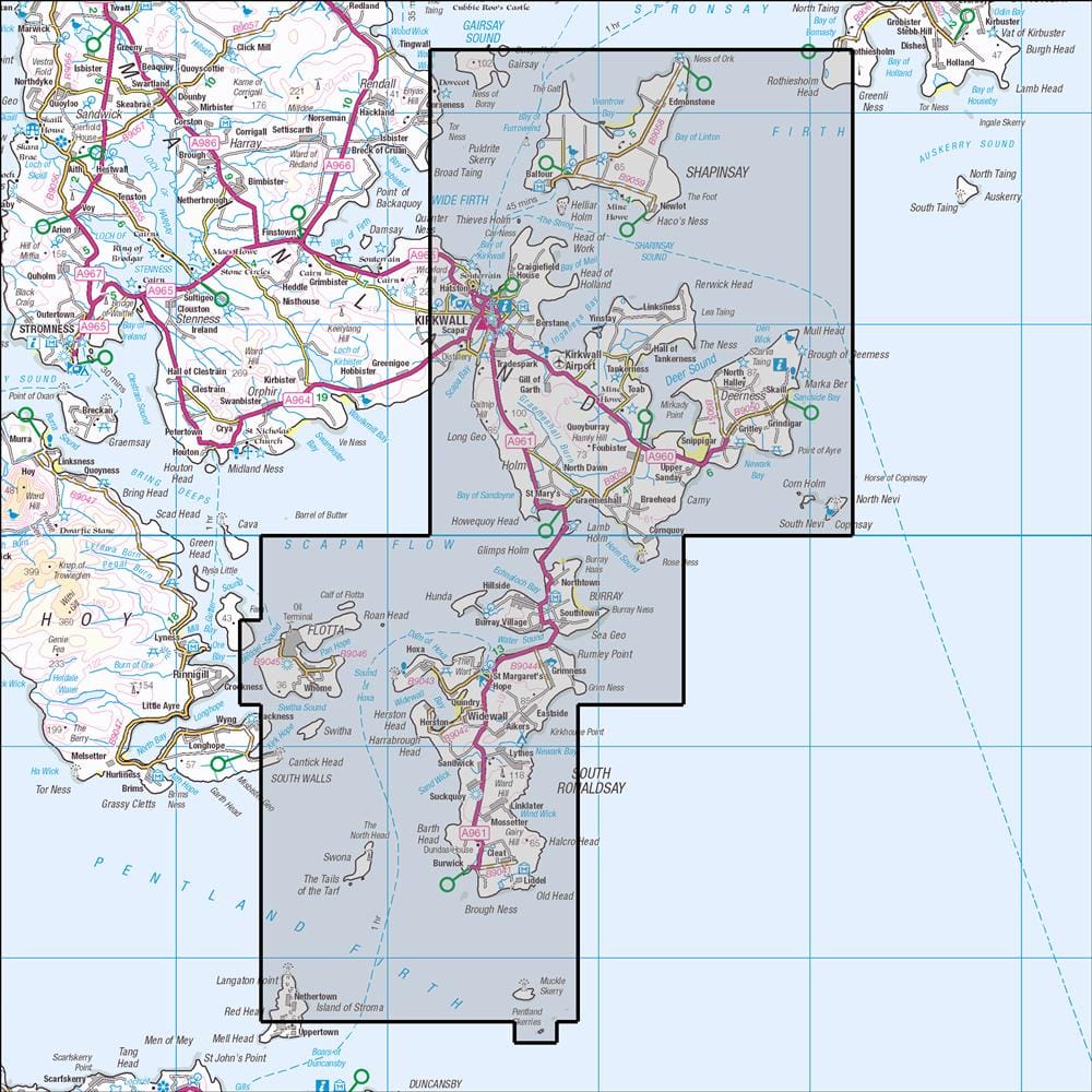 OMN4 image showing the area of the Ordnance Survey 1:25,000 Explorer map 461 Orkney - East Mainland