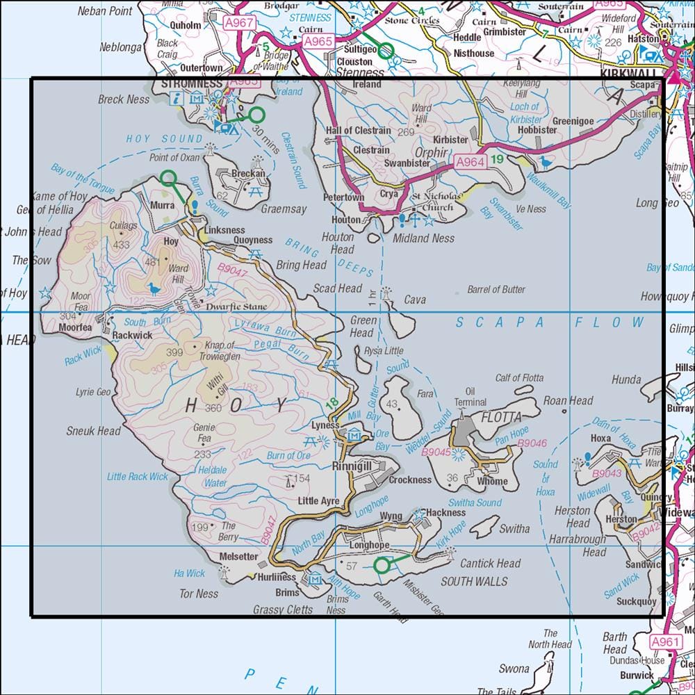OMN4 image showing the area of the Ordnance Survey 1:25,000 Explorer map 462 Orkney - Hoy, Flotta & South Walls