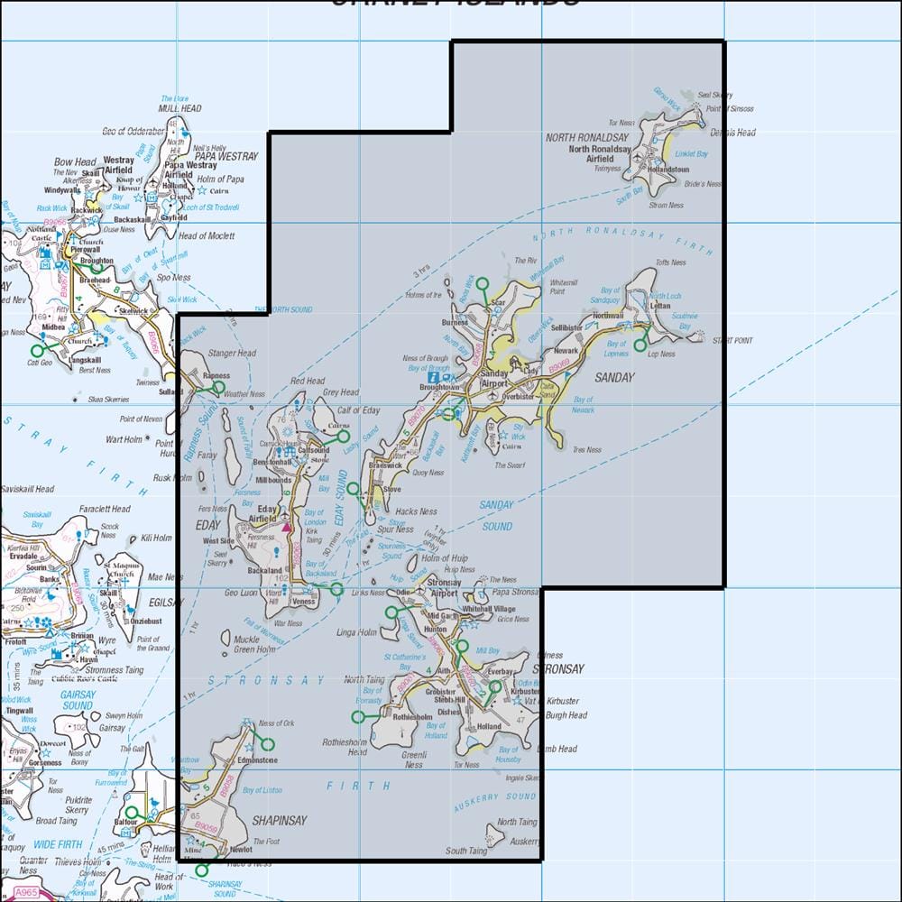 OMN4 image showing the area of the Ordnance Survey 1:25,000 Explorer map 465 Orkney - Sanday, Stronsay, Eday & North Ronald