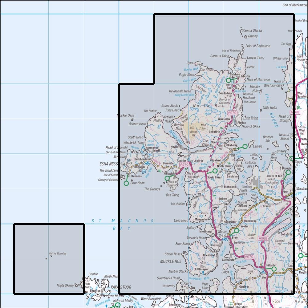 OMN4 image showing the area of the Ordnance Survey 1:25,000 Explorer map 469 Shetland - Mainland North